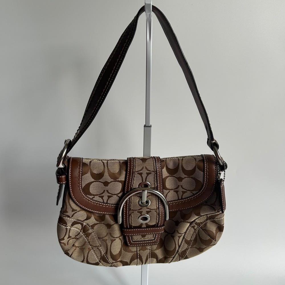 Coach Soho Signature Khaki Brown Canvas Leather Shoulder Bag 11862 Excellent